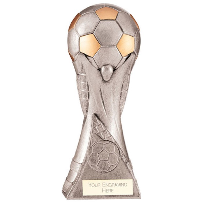 **SPECIAL BUY** WORLD FOOTBALL TROPHY ANTIQUE SILVER - 15CM